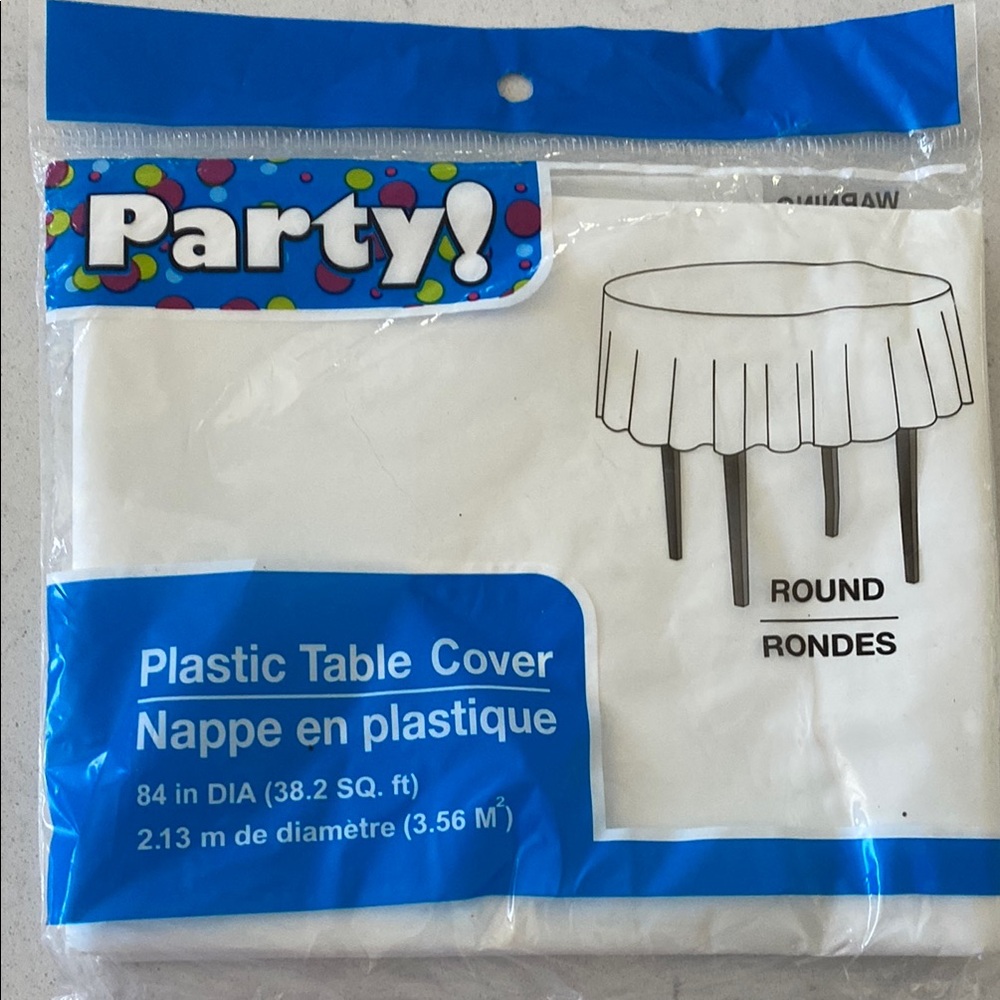 White Plastic Table Cover 84"in